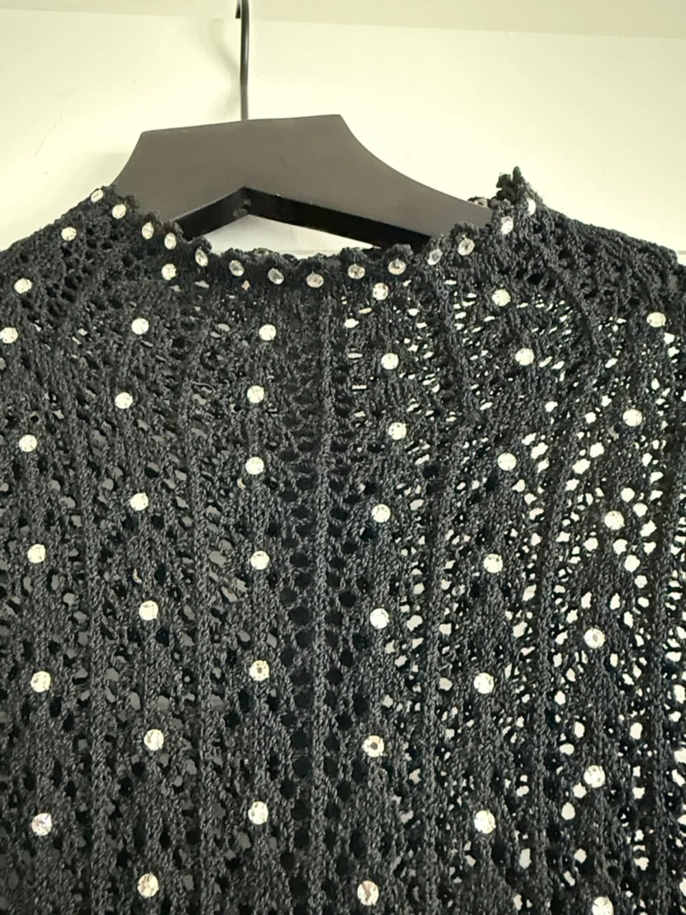 Black Long Sleeve Rhinestone Embellished Knit Dress Party Night Out Glam S